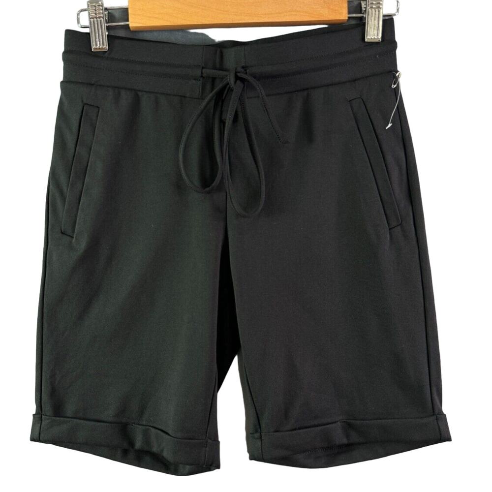 Jones &‎ Co Women's Black Drawstring Shorts XS Faux Pockets Roll Cuff Casual